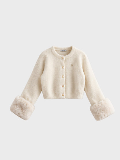 Feathery cuffs shaggy knit cardigan(eme11140)