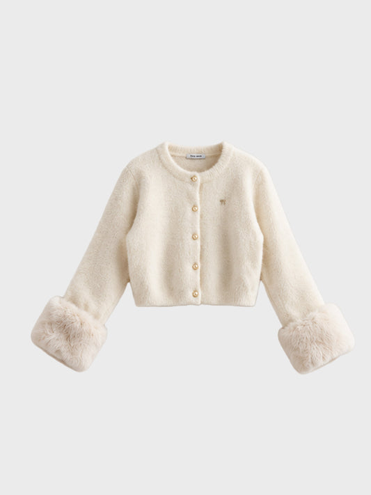 Feathery cuffs shaggy knit cardigan(eme11140)