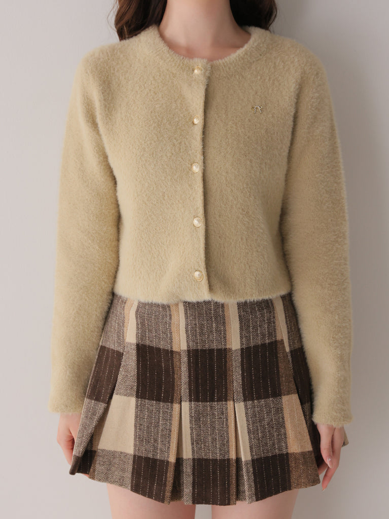 Feathery cuffs shaggy knit cardigan(eme11140)