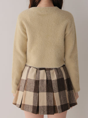 Feathery cuffs shaggy knit cardigan(eme11140)