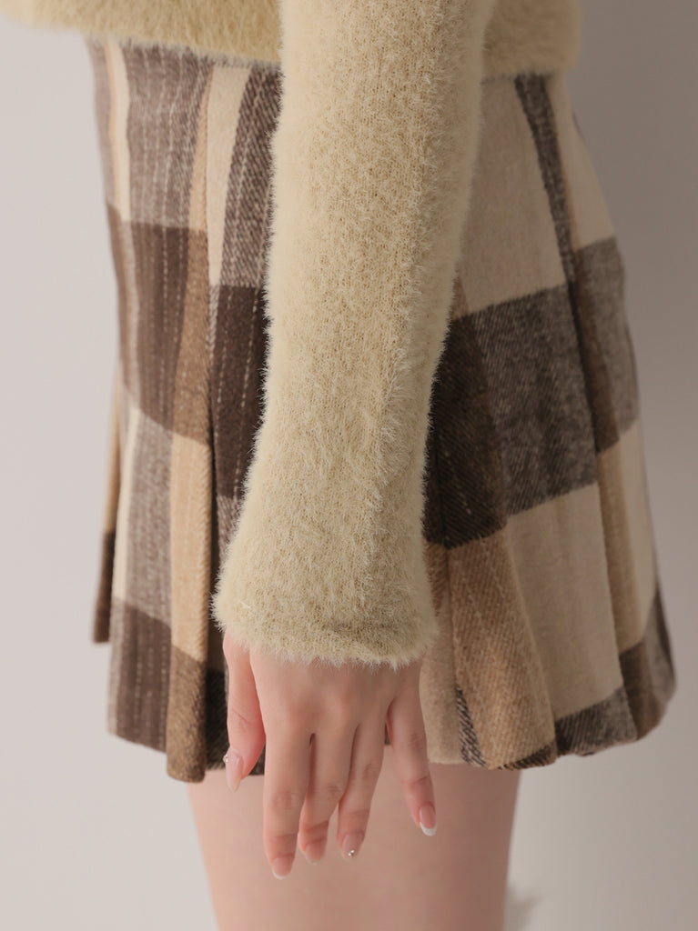 Feathery cuffs shaggy knit cardigan(eme11140)