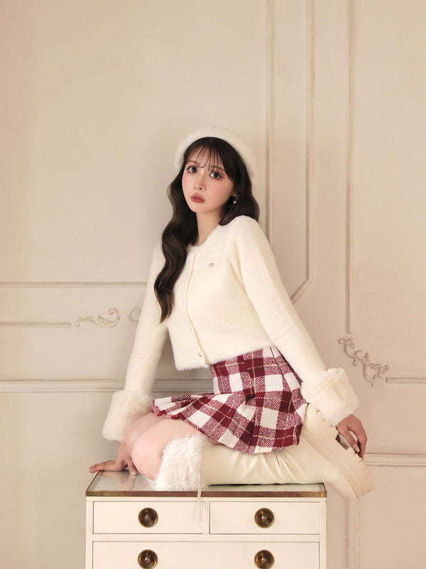 Feathery cuffs shaggy knit cardigan(eme11140)