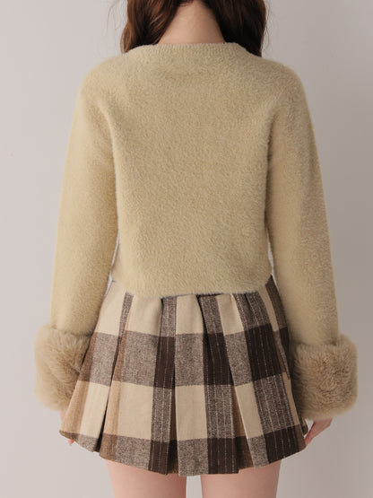 Feathery cuffs shaggy knit cardigan(eme11140)