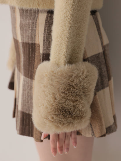 Feathery cuffs shaggy knit cardigan(eme11140)
