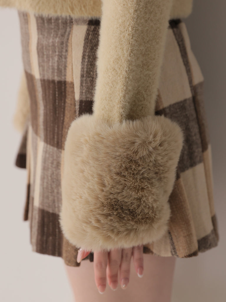 Feathery cuffs shaggy knit cardigan(eme11140)