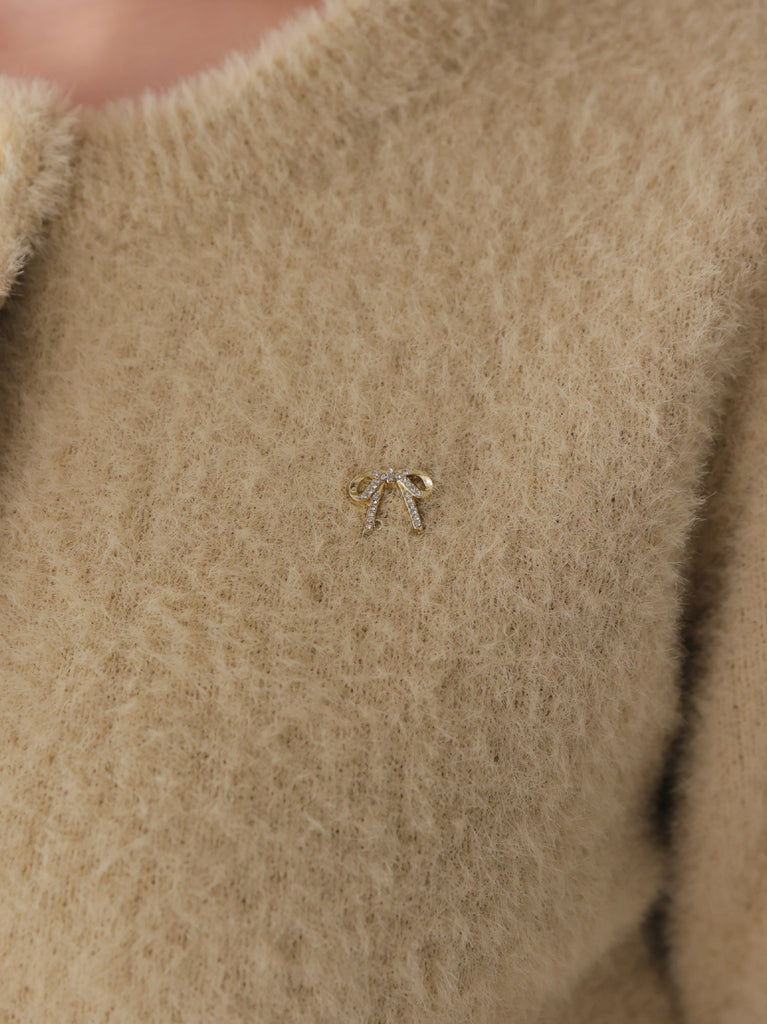 Feathery cuffs shaggy knit cardigan(eme11140)