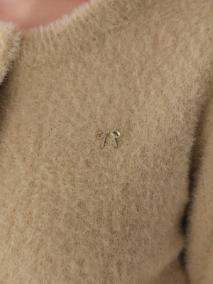 Feathery cuffs shaggy knit cardigan(eme11140)