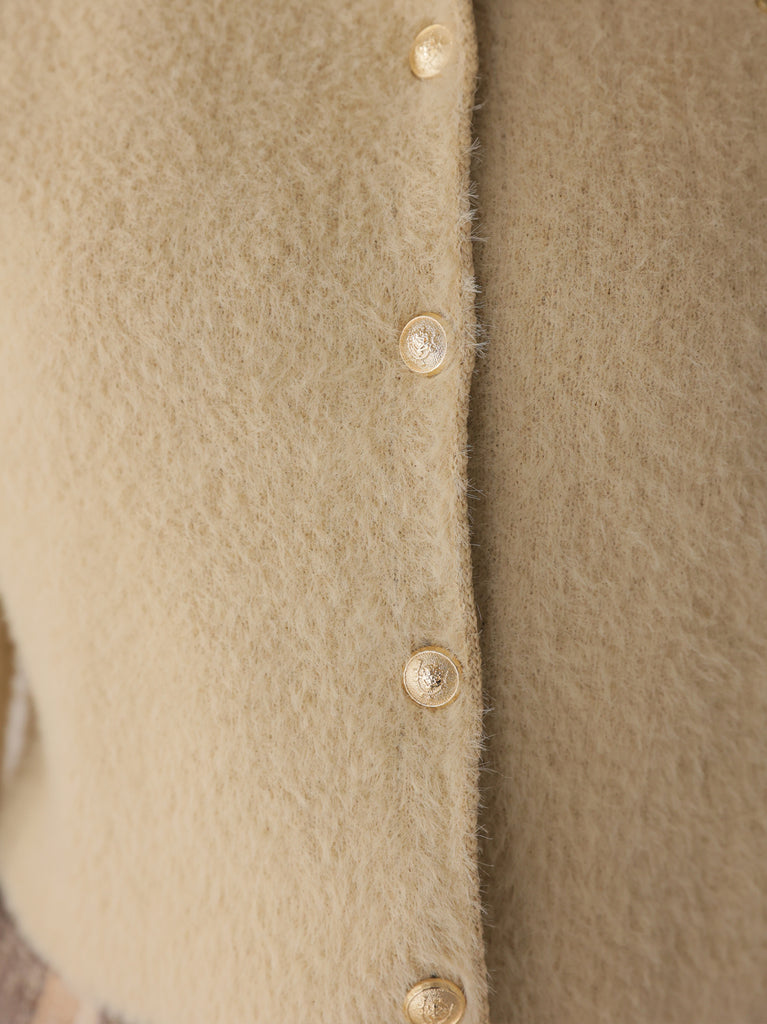 Feathery cuffs shaggy knit cardigan(eme11140)