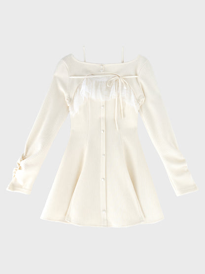 Lace frill rib knit mini onepiece(eme11141)