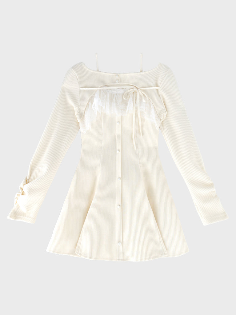 Lace frill rib knit mini onepiece(eme11141)