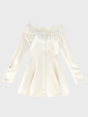 Lace frill rib knit mini onepiece(eme11141)