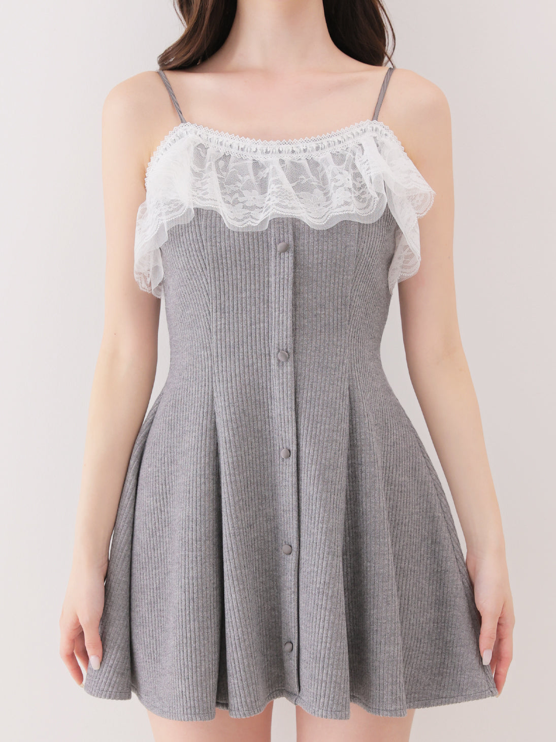 Lace frill rib knit mini onepiece(eme11141)