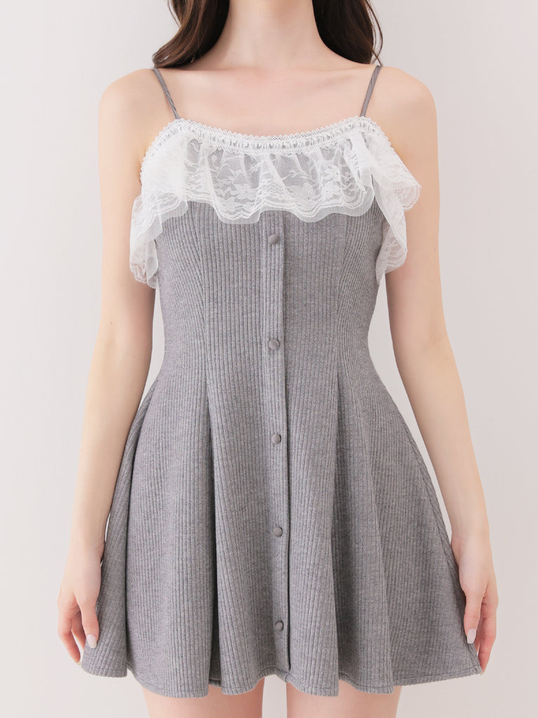 Lace frill rib knit mini onepiece(eme11141)