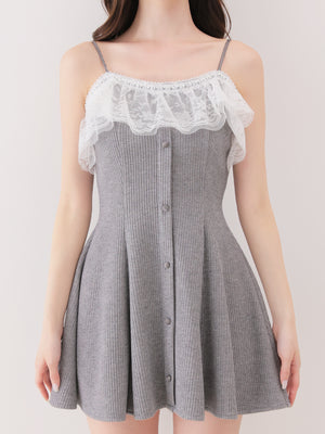 Lace frill rib knit mini onepiece(eme11141)