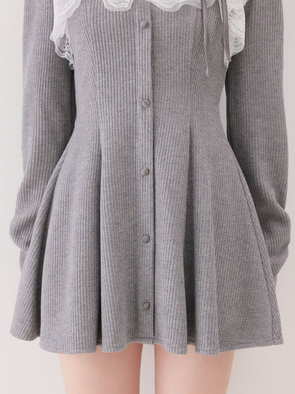 Lace frill rib knit mini onepiece(eme11141)