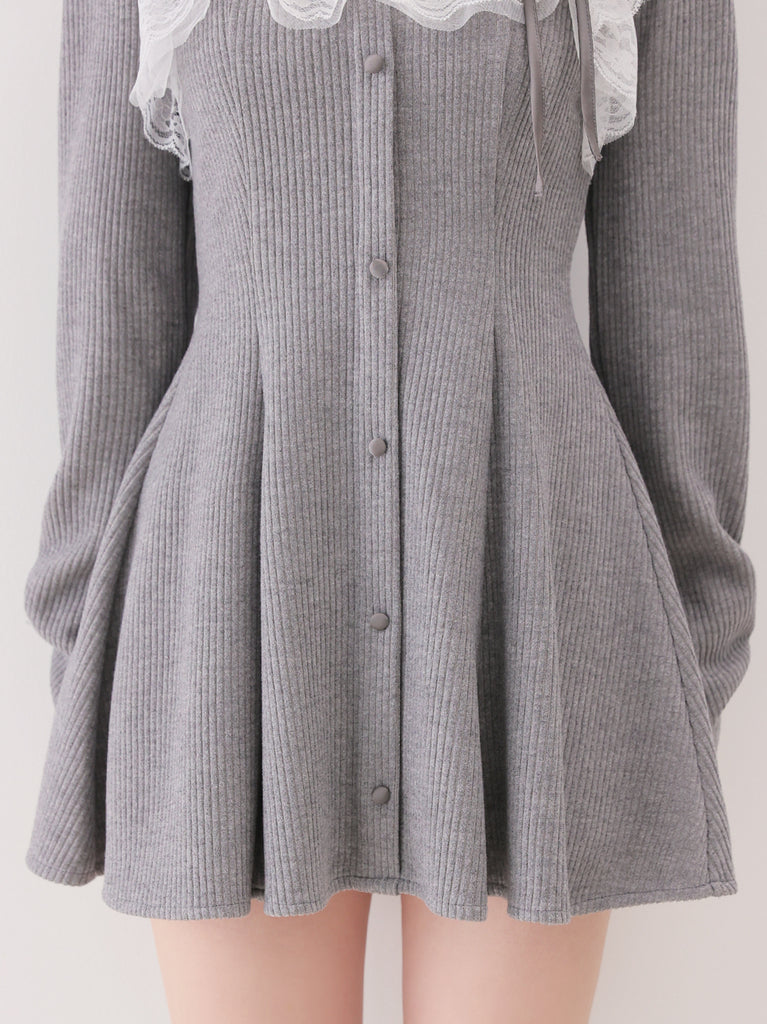 Lace frill rib knit mini onepiece(eme11141)