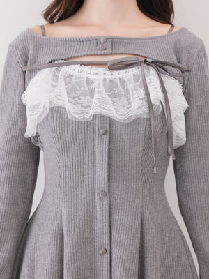 Lace frill rib knit mini onepiece(eme11141)
