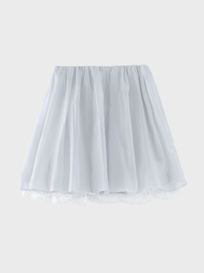 【Pre Order】Lame chiffon gather flare lace skirt(eme11142)