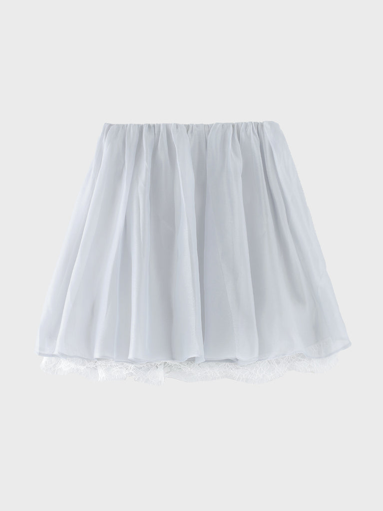 【Pre Order】Lame chiffon gather flare lace skirt(eme11142)