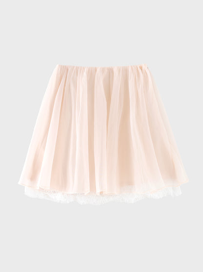 【Pre Order】Lame chiffon gather flare lace skirt(eme11142)