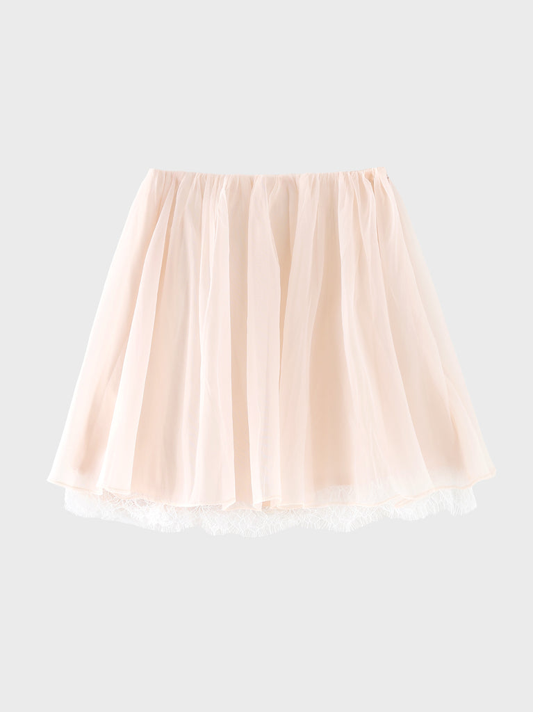 【Pre Order】Lame chiffon gather flare lace skirt(eme11142)