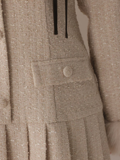 Fur trim ribbon tweed mini onepiece(eme11144)