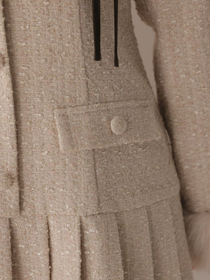 Fur trim ribbon tweed mini onepiece(eme11144)