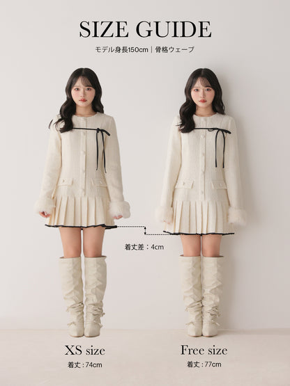 Fur trim ribbon tweed mini onepiece(eme11144)