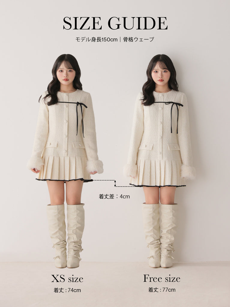 Fur trim ribbon tweed mini onepiece(eme11144)