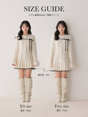 Fur trim ribbon tweed mini onepiece(eme11144)