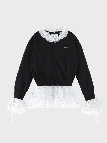 【Pre Order】Frill collar flocky dot cardigan(eme11146)