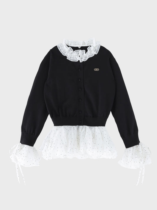 Frill collar flocky dot cardigan(eme11146)