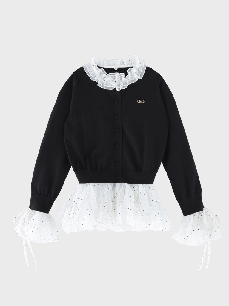 【Pre Order】Frill collar flocky dot cardigan(eme11146)