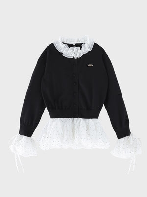 【Pre Order】Frill collar flocky dot cardigan(eme11146)