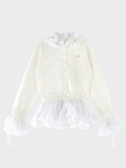 【Pre Order】Frill collar flocky dot cardigan(eme11146)
