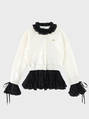 【Pre Order】Frill collar flocky dot cardigan(eme11146)