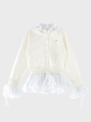 【Pre Order】Frill collar flocky dot cardigan(eme11146)