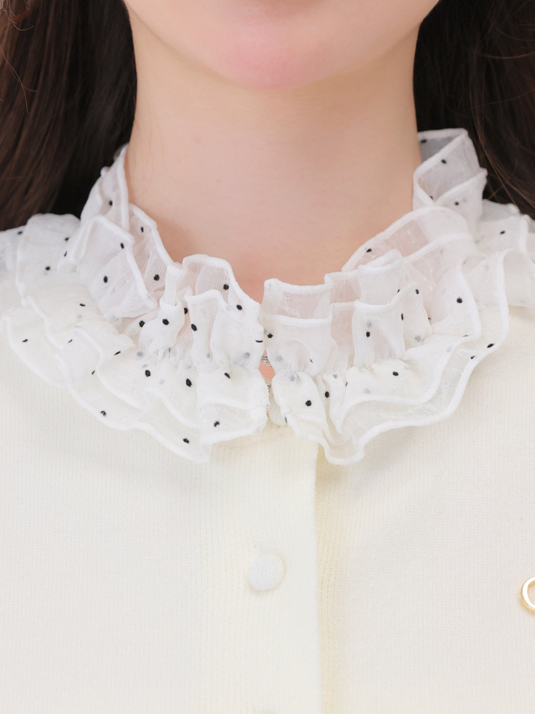 【Pre Order】Frill collar flocky dot cardigan(eme11146)