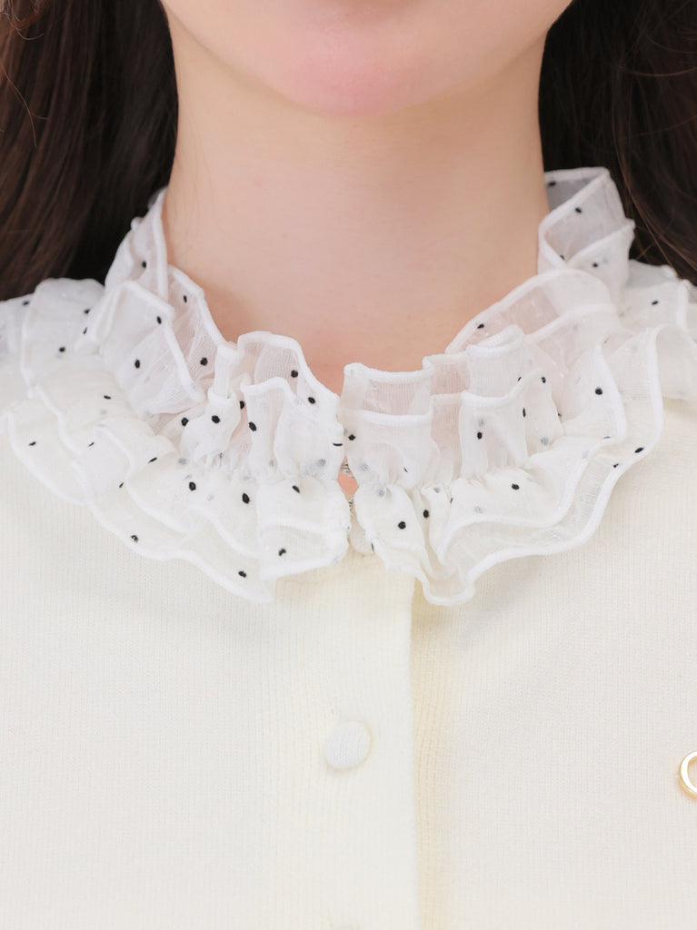 【Pre Order】Frill collar flocky dot cardigan(eme11146)