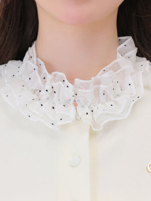 【Pre Order】Frill collar flocky dot cardigan(eme11146)