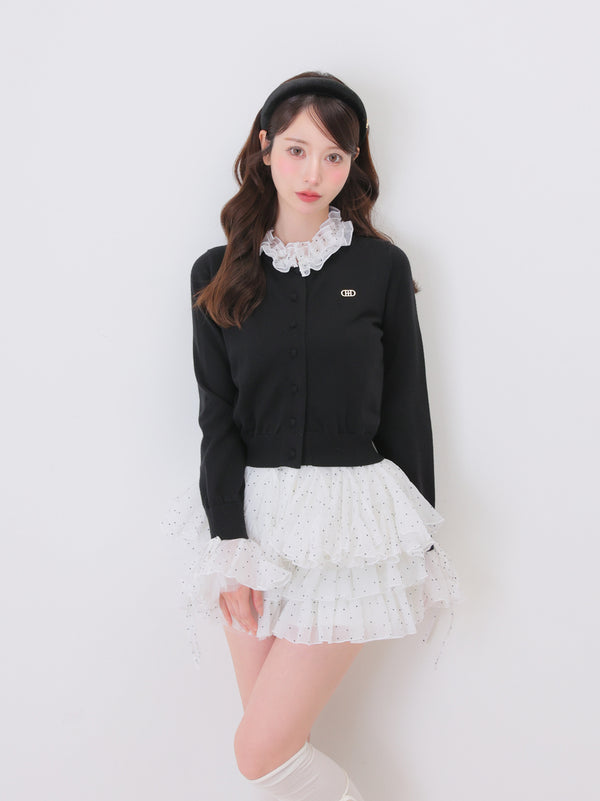 Frill collar flocky dot cardigan(eme11146)