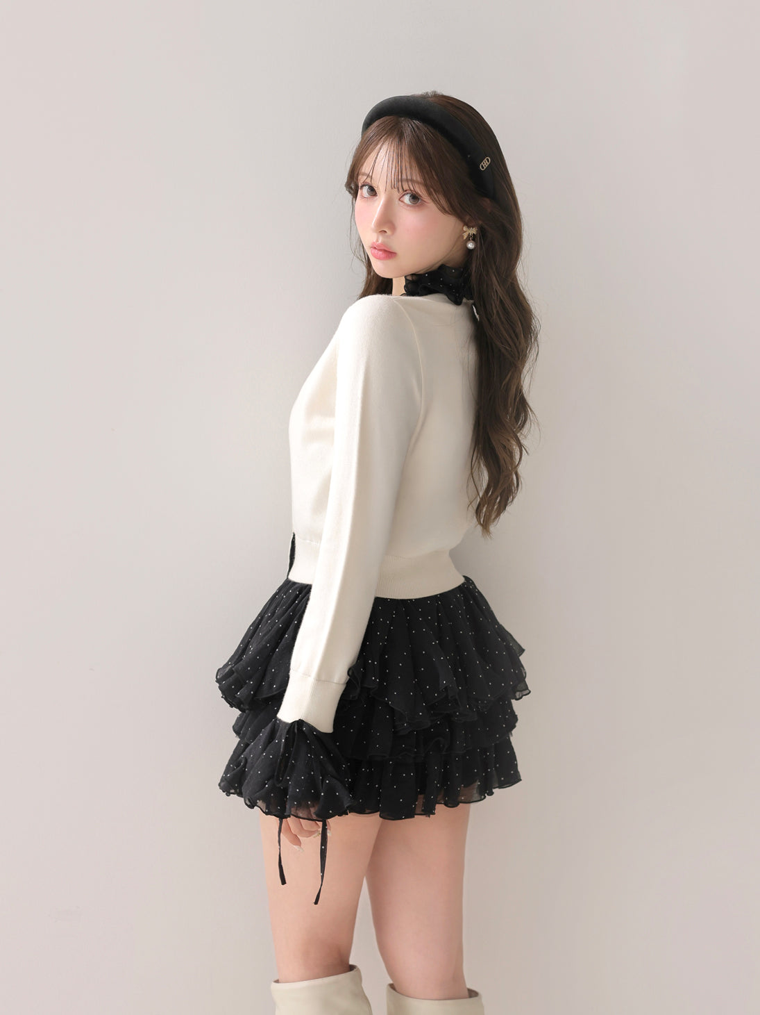 model：160cm　(size：F　color：Ivory×Black)