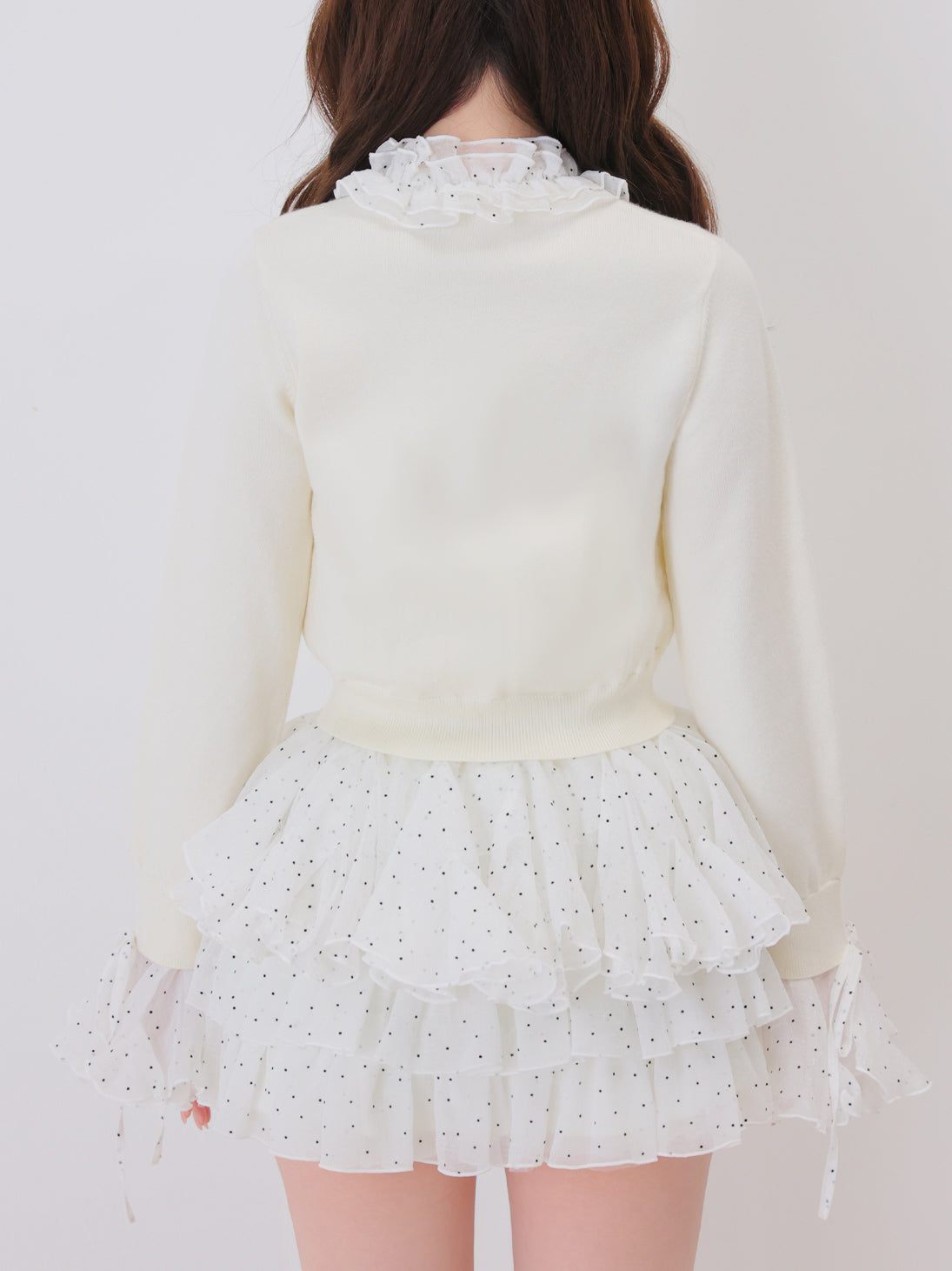 【Pre Order】Frill collar flocky dot cardigan(eme11146)