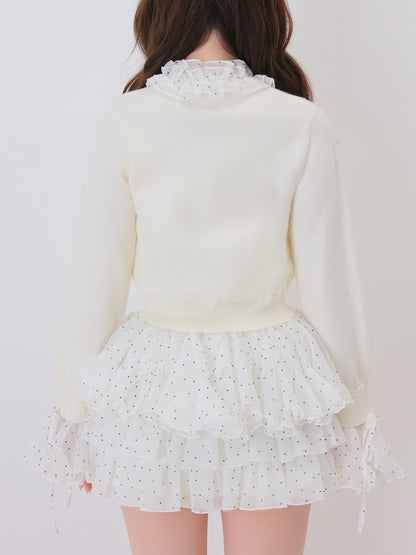 【Pre Order】Frill collar flocky dot cardigan(eme11146)