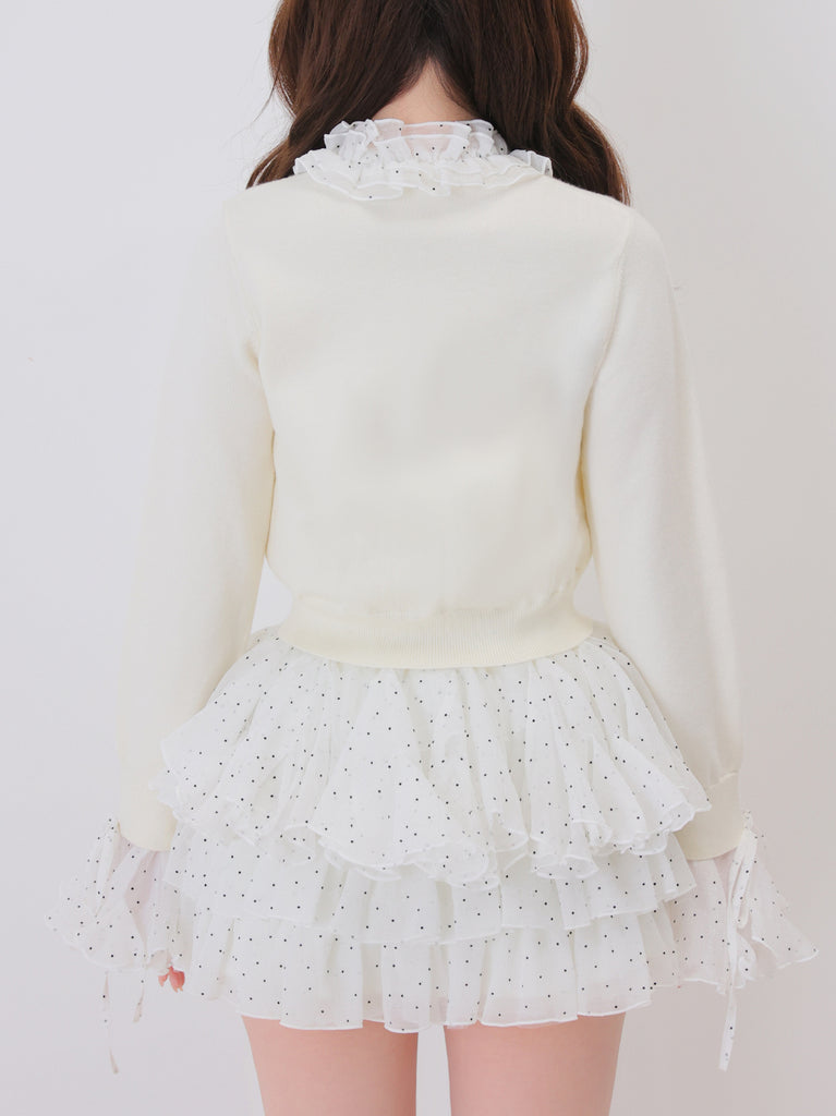【Pre Order】Frill collar flocky dot cardigan(eme11146)