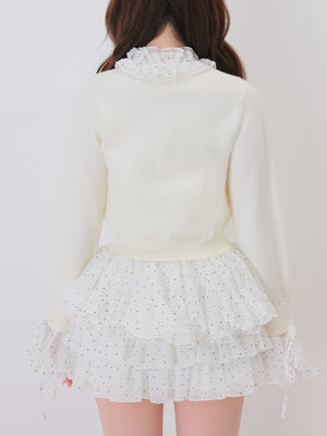 【Pre Order】Frill collar flocky dot cardigan(eme11146)