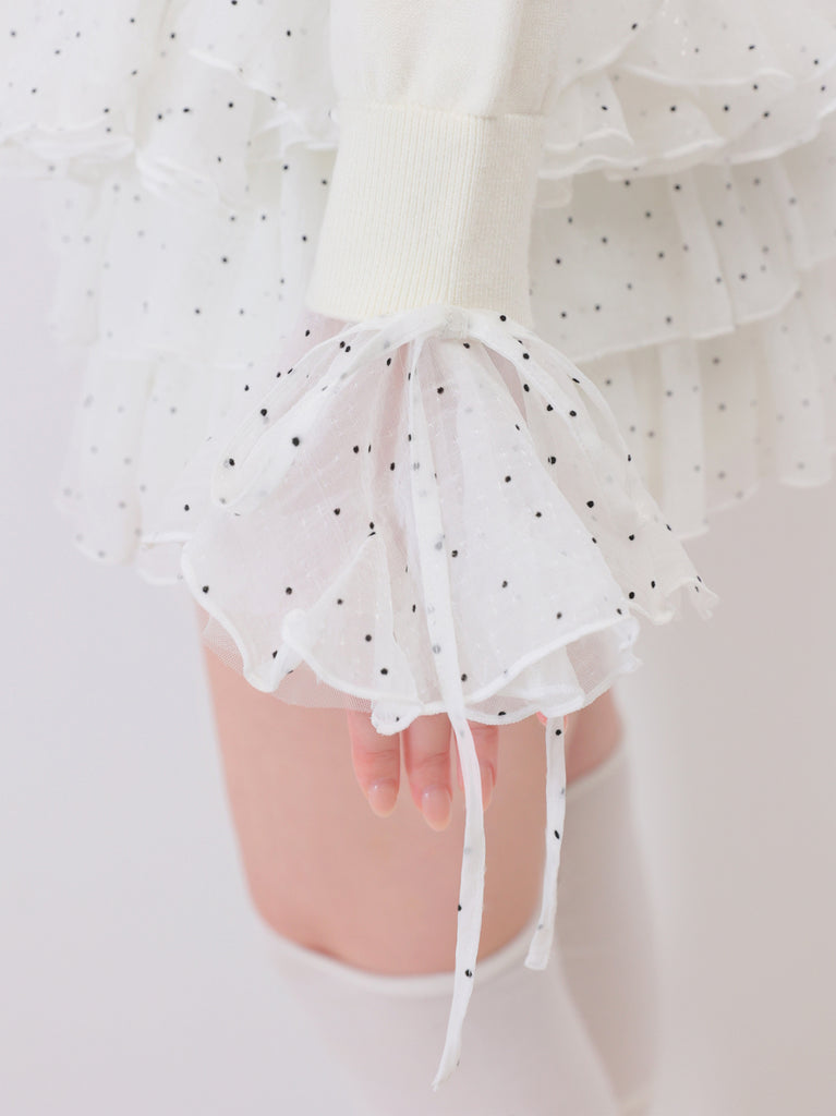 【Pre Order】Frill collar flocky dot cardigan(eme11146)