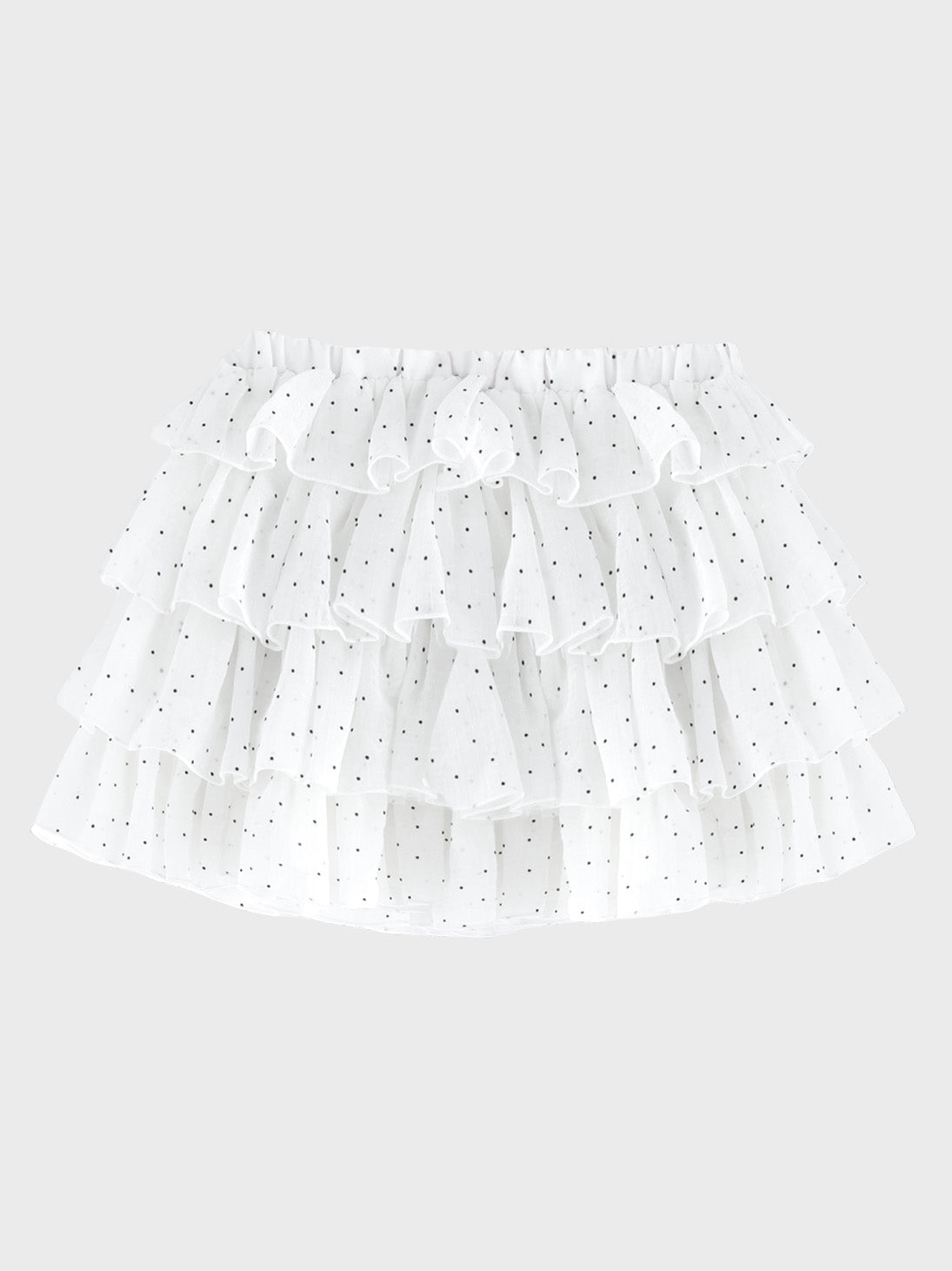 Flocky dot chiffon tiered mini skirt(eme11147)