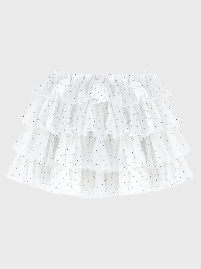 Flocky dot chiffon tiered mini skirt(eme11147)
