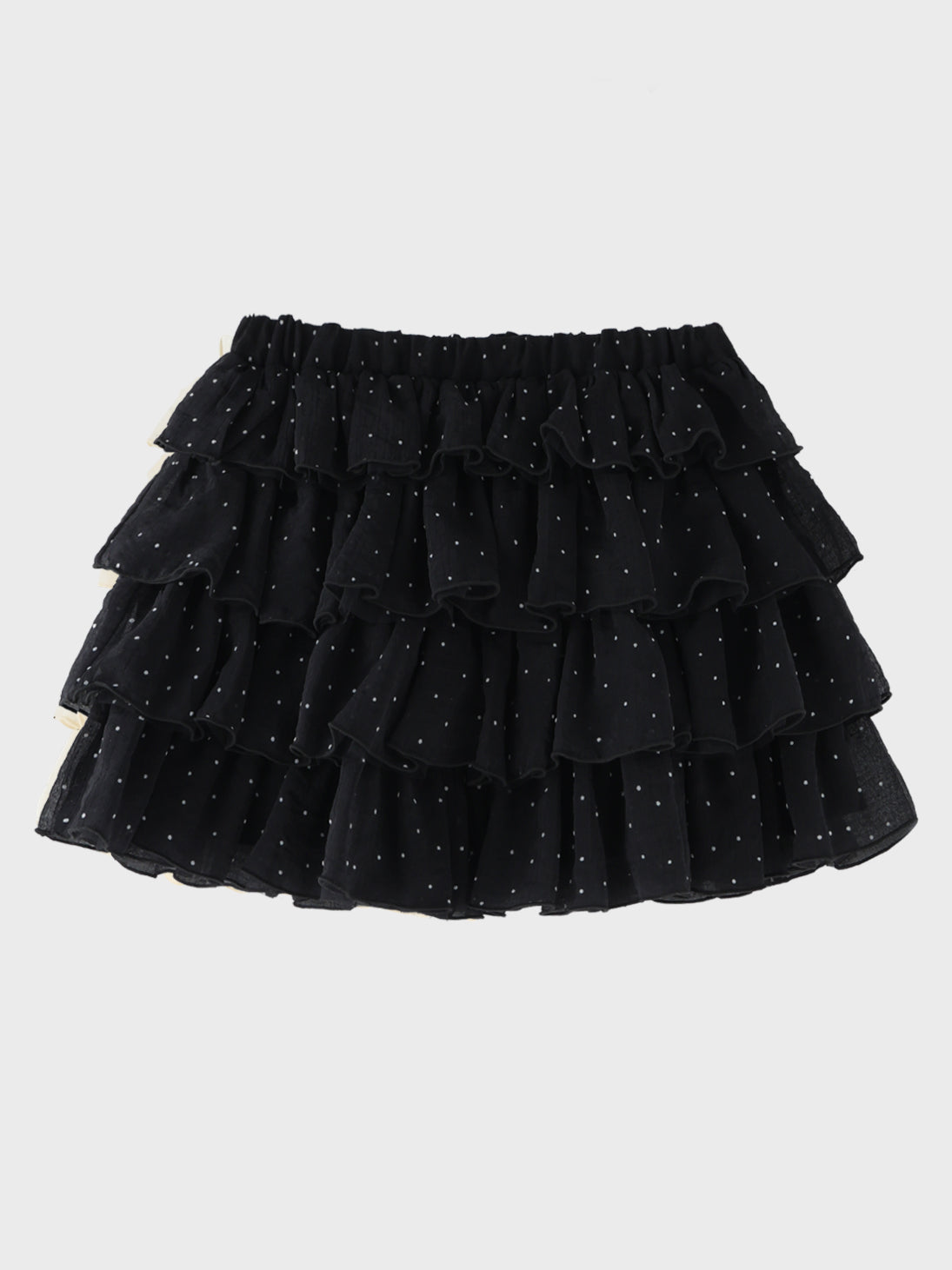 Flocky dot chiffon tiered mini skirt(eme11147)